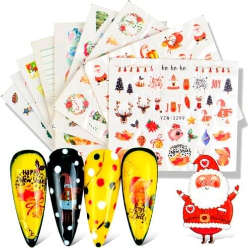 WUF Christmas New Year Flower Fruit Series Nails Decals Snowman Bells Elk Snowflake Pattern Transfer Sticker Nail Art Decoration
