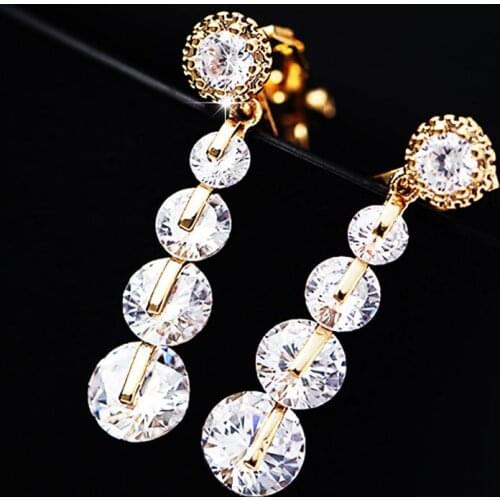 1Pair Clip Earring No Pierced Ears Korea Fashion Jewelry Crystal Zircon 18k Real Gold Earrings for Women Long Style Cuff Gift