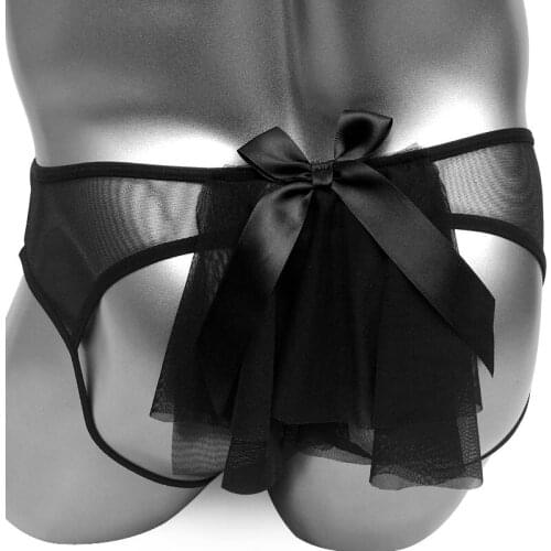 Open Butt Sissy Mesh Panties With Big Bowknot See through Soft Crazy Mens Underwear Thong Sexy Lingerie For Male Underpants