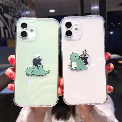 Cute Cartoon Dinosaur Clear Phone Case For iPhone 11 12 Pro Max XR XS Max X 7 8 Plus Soft TPU Corner Shockproof Square Cover Bag