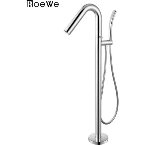 Modern bathroom floor standing tap, bathtub floor mounted stand alone faucet, brass surface shower taps