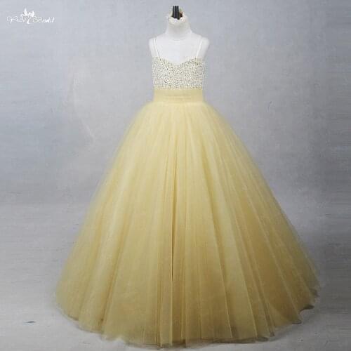 FG75 Champagne & Gold Real Pictures Yiaibridal Beaded Gown Ballgowns Premiere Communion Pretty Flower Girl Dresses Yellow