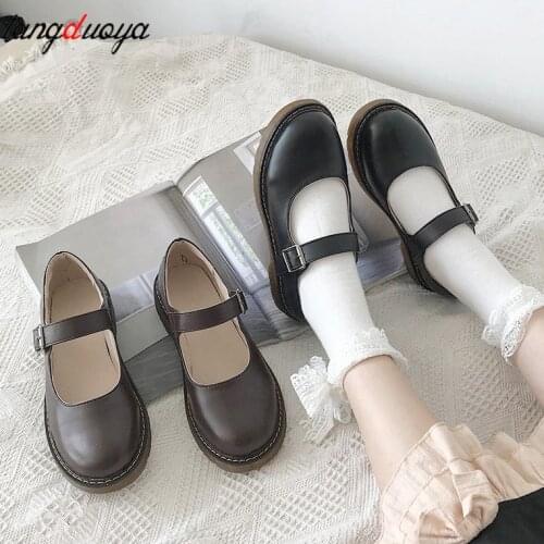 Lolita shoes Lady Maid Uniform Performance Buckle Round Head Thick Muffin Thick Sole Single Shoe Cosplay Korean vintage shoes