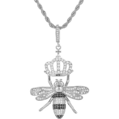 Hip Hop Men Necklace Iced Out Cubic Zircon Bee Pendant Necklace For Women Charm Insect Necklaces Dropshipping