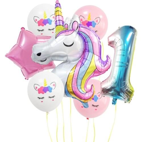 Unicorn Balloon Decoration Happy Birthday Party Supplies Foil Balloons Kids Birthday Wedding Party Number Balloon Decorations