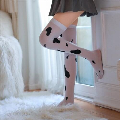 High-Quality Creative Cute Girly Cow Stockings Sex Appeal Stockings Long Tube Milky White Spotted Socks High-Cut Knee Underwear