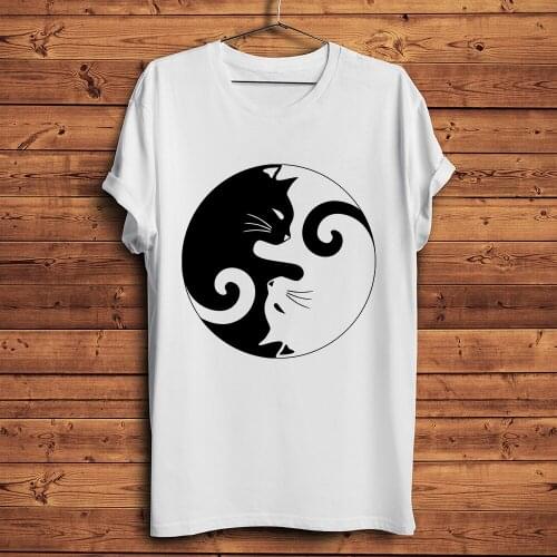 YINGYANG cat meow Eight trigrams funny tshirt men summer new white casual short sleeve unisex cool streetwear t shirt