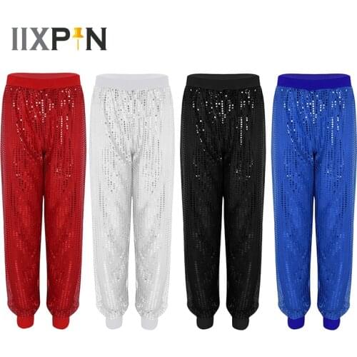 IIXPIN Women jazz hip hop pants Glitter Sequins Hiphop Dance Costume dancing performance Shinny Bloomers Trousers Harem Pants