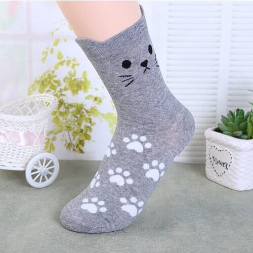 Women Socks New Funny Cute Cartoon Animal Cat Dog Novelty Happy Art Socks Fashion Harajuku Socks Cat Foot Print Cartoon Socks