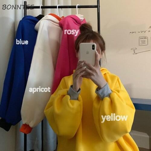 Women with Hat Hoodies Fake 2 Piece Loose Chic Plus Velvet Thicker Korean Style Lazy Warm Soft Winter Ladies Sweatshirts Trendy