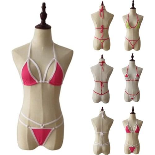 Women Mini Swimsuit Bikini Set Micro Halter Neck Bra Thong Beach Swimming Suit SN-Hot
