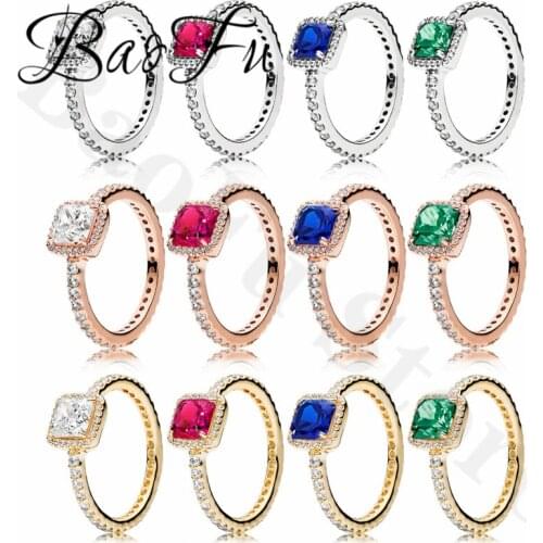 Baofu 925 Sterling Silver Ring Shiny and Elegant Square Diamond Emerald, Carmine Luxury Suitable for Womens High-end Jewelry