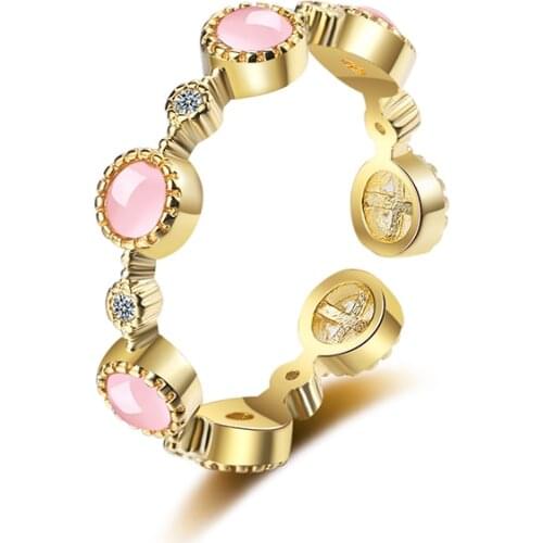 Womens Fashion Romantic Elegant Wedding Rings Pink Opal Stone Female Opening Ring Band Engagement Accessories For Lady Girls