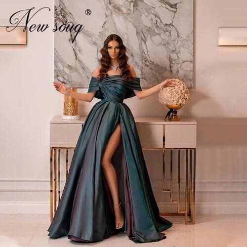 Formal Middle East Evening Dresses Off the Shoulder Split Party Dress Dubai Satin Long Prom Gown Women Arabic Robe De Soiree