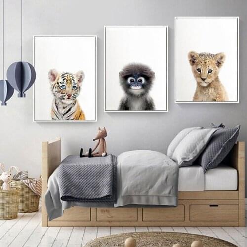 Animal Wall Art Tiger Lion Nordic Posters and Prints Elephant Giraffe Canvas Painting For Baby Kids Room Orangutan Zebra Picture