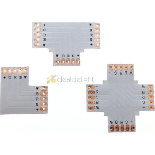 10pcs/lot 5 Pin RGBW PCB Connector 10mm 12mm L T X Shape PCB Board Splitter Connector for RGBW RGBWW 5pin LED Strip