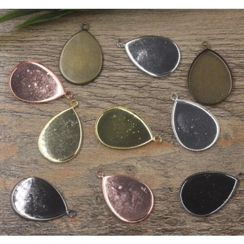 13*18mm,18*25mm 100pcs Antique Bronze/Silver/Gold/Black Drop Blank Pendant Trays Bases Cameo Cabochon Setting for Glass/Stickers