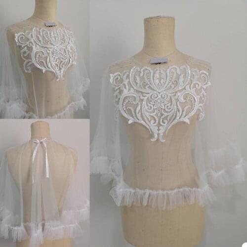 2020 Fashion Wedding Jacket Beads Appliques Lace White Ivory See Through Bridal Bolero Jackets Long Sleeves Top Wedding Wrap