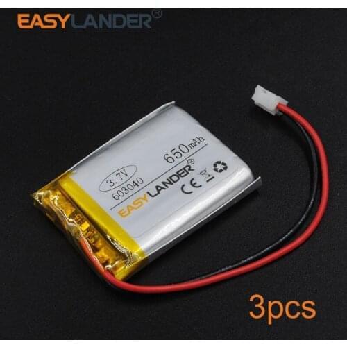 3pcs/Lot 3.7V 650mAh 603040 Rechargeable li Polymer Li-ion Battery For MP3/MP4/Game Player mouse GPS PSP Lampe speaker 063040