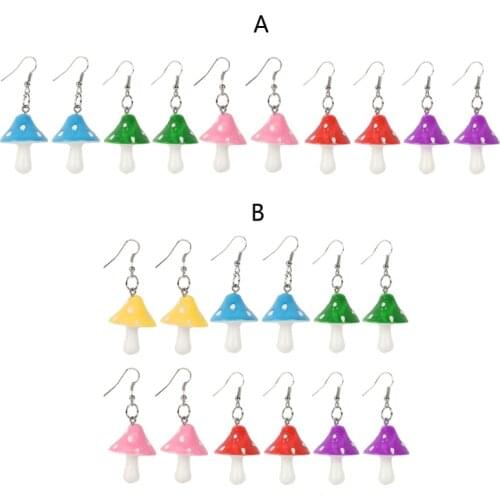 5/6 Pairs Resin Mushroom Earrings Fresh Handmade Plastic Simulation Mushroom Drop Earrings Kit for Women Girl Jewelry X4YA
