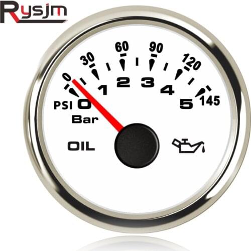 52mm 2'' Marine Boat Car Oil Pressure Gauges 5 Bar 10 Bar Oil Pressure Meters 9~32V for Boat Yacht Car with 7 Colors Backlight