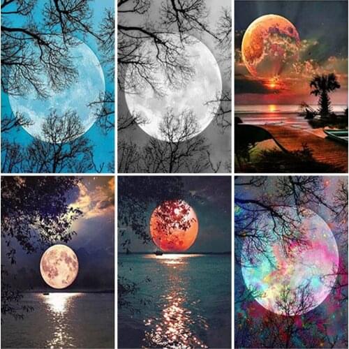 5D Diamond Painting Moon Full Square Round Diamond Embroidery Landscape Cross Stitch Mosaic Sale New Arrival Home Decoration