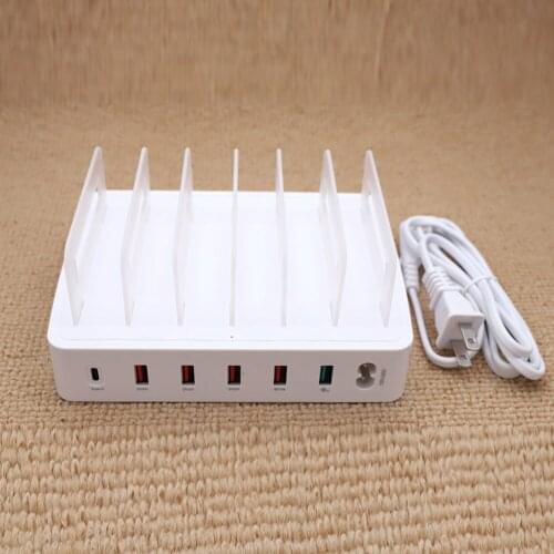 6 Ports+QC3.0+Type-C USB Charger Station Dock with Holder for Smart Phone Tablet PC NK-Shopping