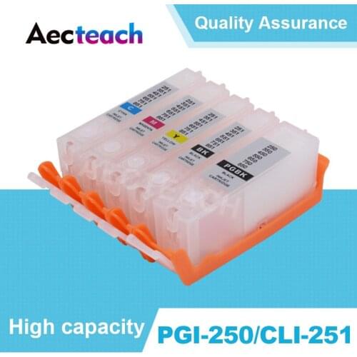 Aecteach PGI 250 CLI 251 Printer Ink cartridge for Canon PIXMA MG5420 MG5422 MG5520 MG5522 MG5620 BK white MG6320 Printer