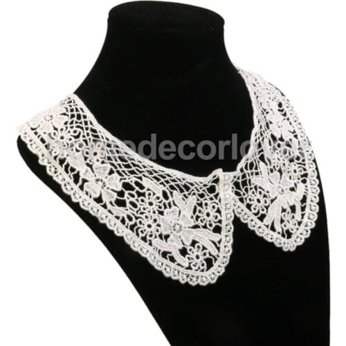 Beige Flower Lace Trim Collar Vintage NeckLine Motif Applique Sewing Crafts