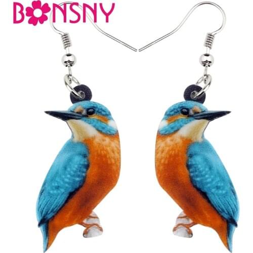 Bonsny Acrylic Floral Alcedo Atthis Kingfisher Bird Earrings Big Dangle Drop Fashion Animal Jewelry For Women Girls Ladies Teens