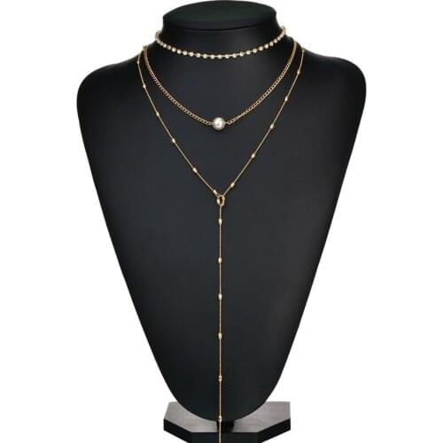 Fashion Multiple Alloy Chains Metal Beads Pearl Long Tassel Pendent Necklace for Women Men Girls Collar Jewelry Gift Wholesale
