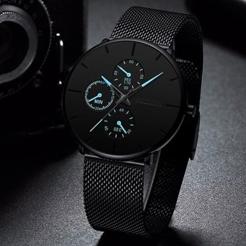 Elegant Blue Men Wristwatches 2021 Minimalist Ultra Thin Stainless Steel Mest Belt Wrist Watch Male Clock Hour reloj hombre