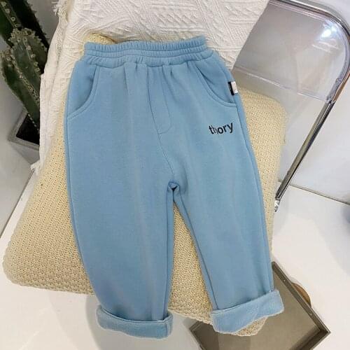 Childrens Plus Velvet Casual Pants 2020 Winter Korean Kids Solid Sport Pants Toddler Warm Plus Velvet Thick Pants Baby Trousers