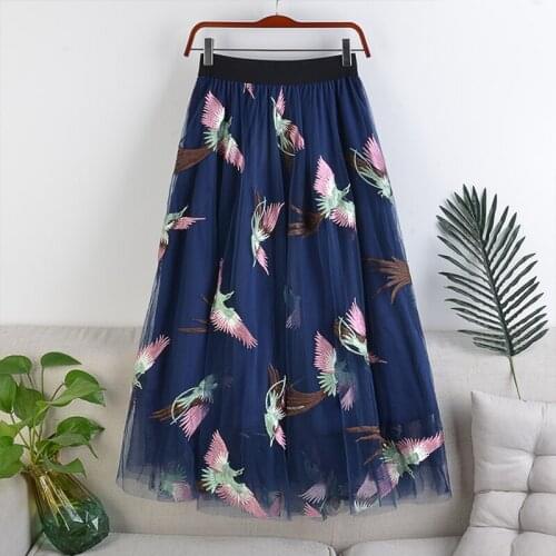 Phoenix bird embroidery Mesh Skirts Women 3 layers mesh bird Skirts Lady Women Kawaii Party Skirts