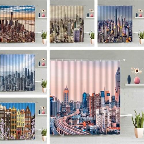 City High Floor Shower Curtain Highway House Architecture Scenic Wall Hanging Curtains Tall Building Bathroom Screen Home Decor