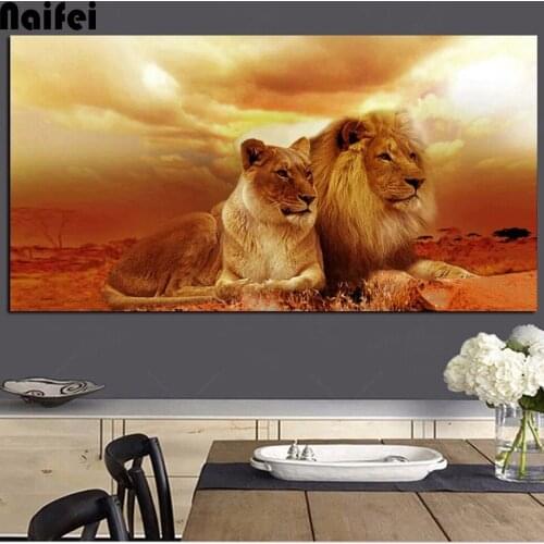 5d Animal Wall Art Diamond Painting African Lions Couple Cross Stitch Kits Diamond Embroidery Wall For Living Room Home Decor