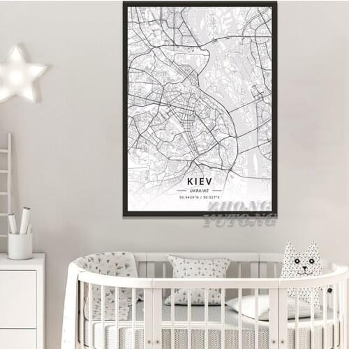 Kiev Ukraine Black and White World City Map Poster Wall Art Canvas Poster Prints Nordic Style Paintings Picture for Living Room