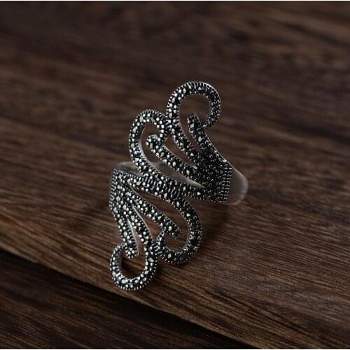 FNJ 925 Silver Ring for Women Jewelry 100% Original Pure S925 Sterling Silver Rings MARCASITE Vintage