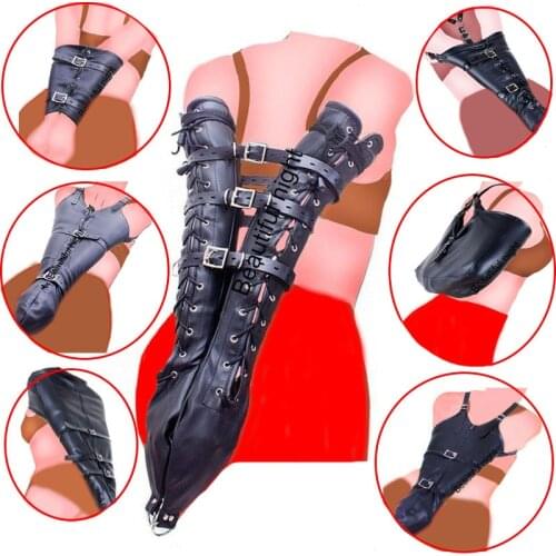Arm Binder Glove Sleeves,Behind Back Bondage Armbinder,BDSM Leather Handcuffs Straight Jacket,Sex Toys For Couples