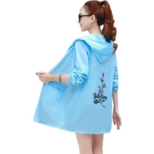 Thin Womens Coat Summer Ladies Mid-Length Anti-UV Sun Protection Clothing Hooded Jacket Outerwear Female Windbreaker Plus 6XL