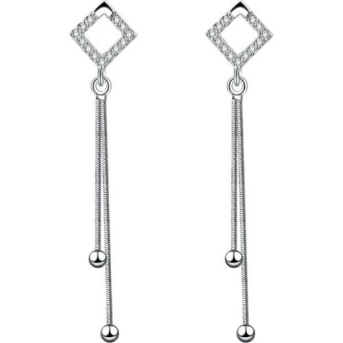 Fashion Crystal Tassel Long Earring Female Jewelry Bright Zircon Square Earring For Women Party Accessories Lady Drop Earrings