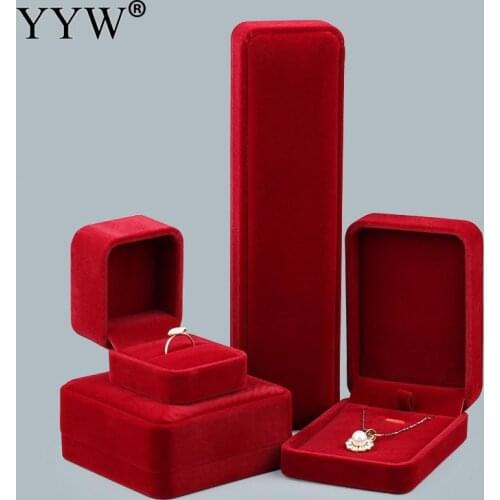High Grade Velvet Jewelry Set Box Earrings Bracelet Ring Necklace Gift Boxes Cases Display Red Package Wedding Jewelry Boxes