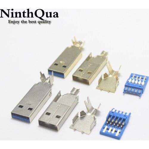 1/2/5set Nickel/Gold USB 3.0 Type A male connector jack soldering socket 3 in 1 High Speed USB 3.0 Jack Male Charging Socket