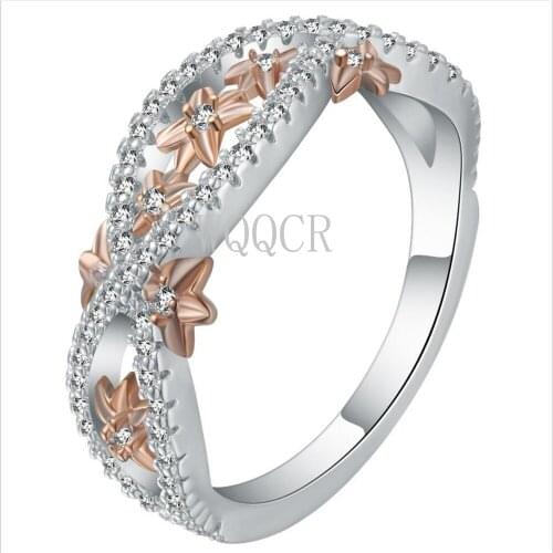 The Latest Two-Color Multi-Star Flower Ring Womens Wedding Fashion Jewelry Dazzling CZ Stone Modern Ring