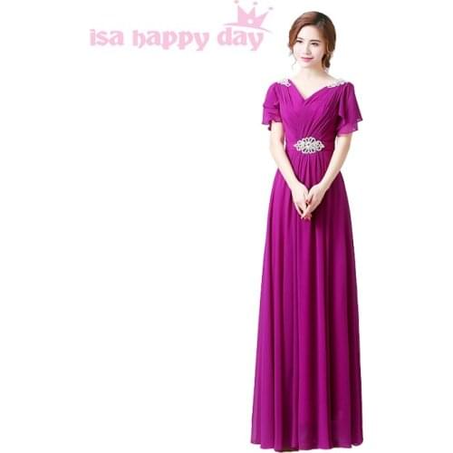 2020 new arrival womens purple chiffon v-neck dress for party long sleeveless custom plus size women evening dresses W3492