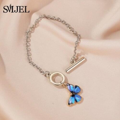 New Kpop Blue Butterfly Bracelet Street Style Chain Bracelets for Couple Women Men Jewelry Gifts Summer 2021 Accessories