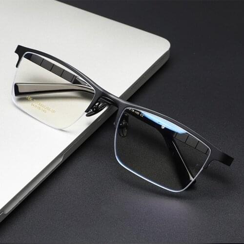 Pure Titanium Glasses Frame Men New Prescription Eye Glasses for Men Square Semi Frame Eyeglasses Myopia Optical Eyewear 91068