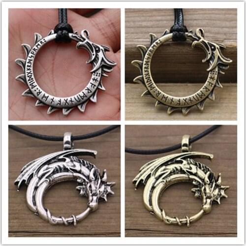 Viking Rune Dragon Amulet pendant Necklace winged dragon on moon pendant medieval symbolic necklace dragon jewelry Talisman char
