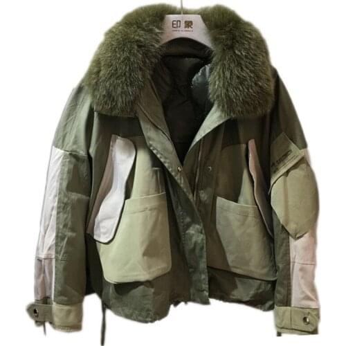 Korean Parkas Mujer New Winter Loose Thick Down Coat Fashion Detachable Large Size Fox Fur Hooded Down Jacket NS1494