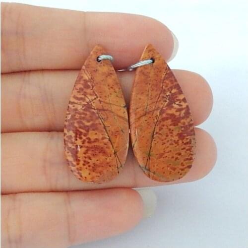 Birthday gift,Multi-Color Picasso Jasper Drop Shape fashion woman Earring Beads pair,34x16x4mm,6.8g